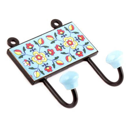 Turquoise And Yellow Floral Ceramic Tiles Hooks Online